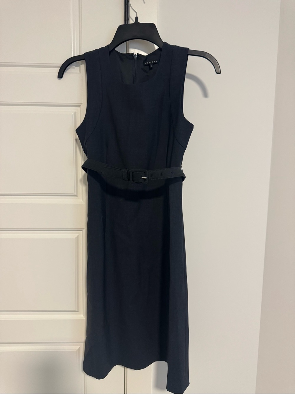 Theory Classic Sleeveless Belted Sheath Dress - Dark Grey Size 0